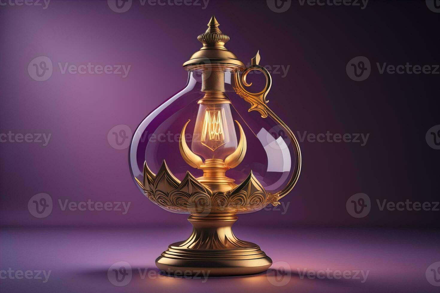 Lantern on a wooden table and a dark background. ai generative photo