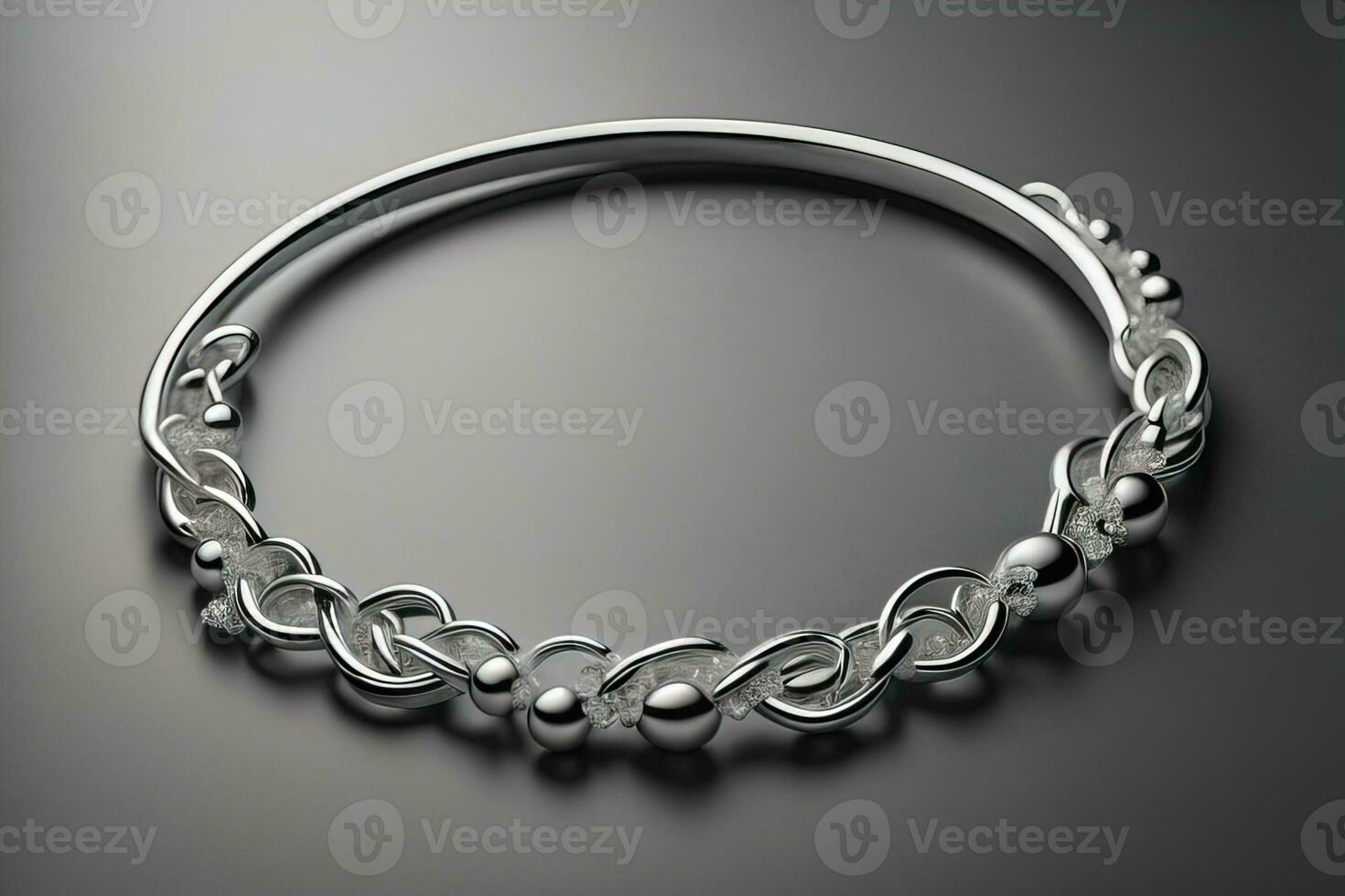 Silver necklace on a solid color background in close-up. ai generative photo