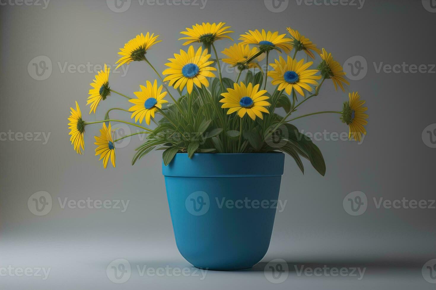 Flowers in a pot on a solid color background. ai generative photo