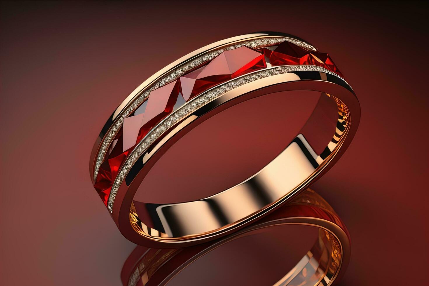 Wedding ring with diamonds on a solid color background. Jewelry. ai generative photo