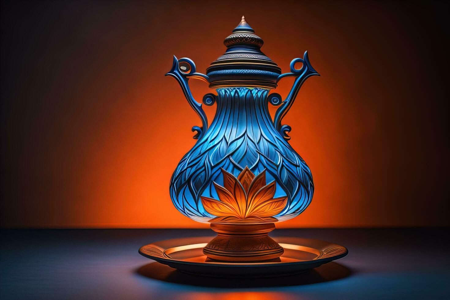 a vintage oriental vase on a solid color background. ai generative photo