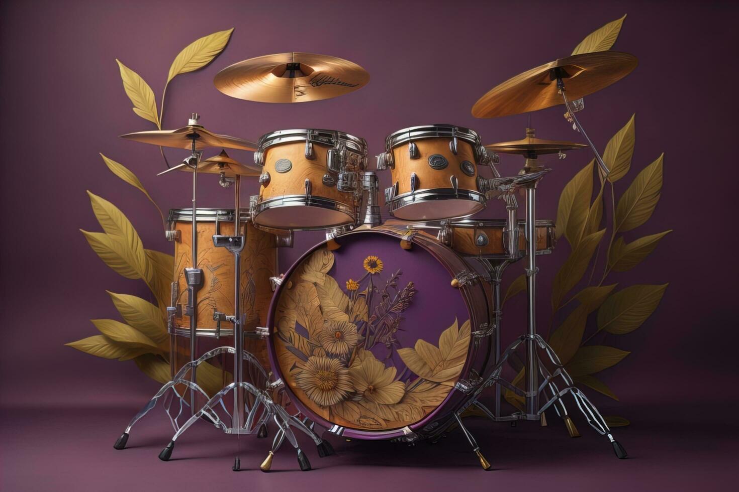 Colorful drum on a solid color background. ai generative photo