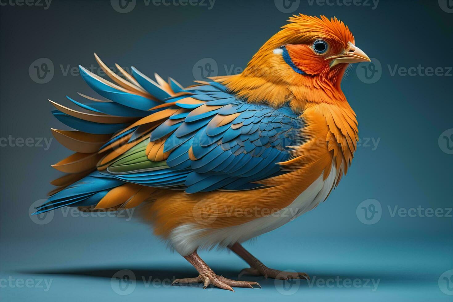 Colorful chicken on a solid color background, studio photo. ai generative photo