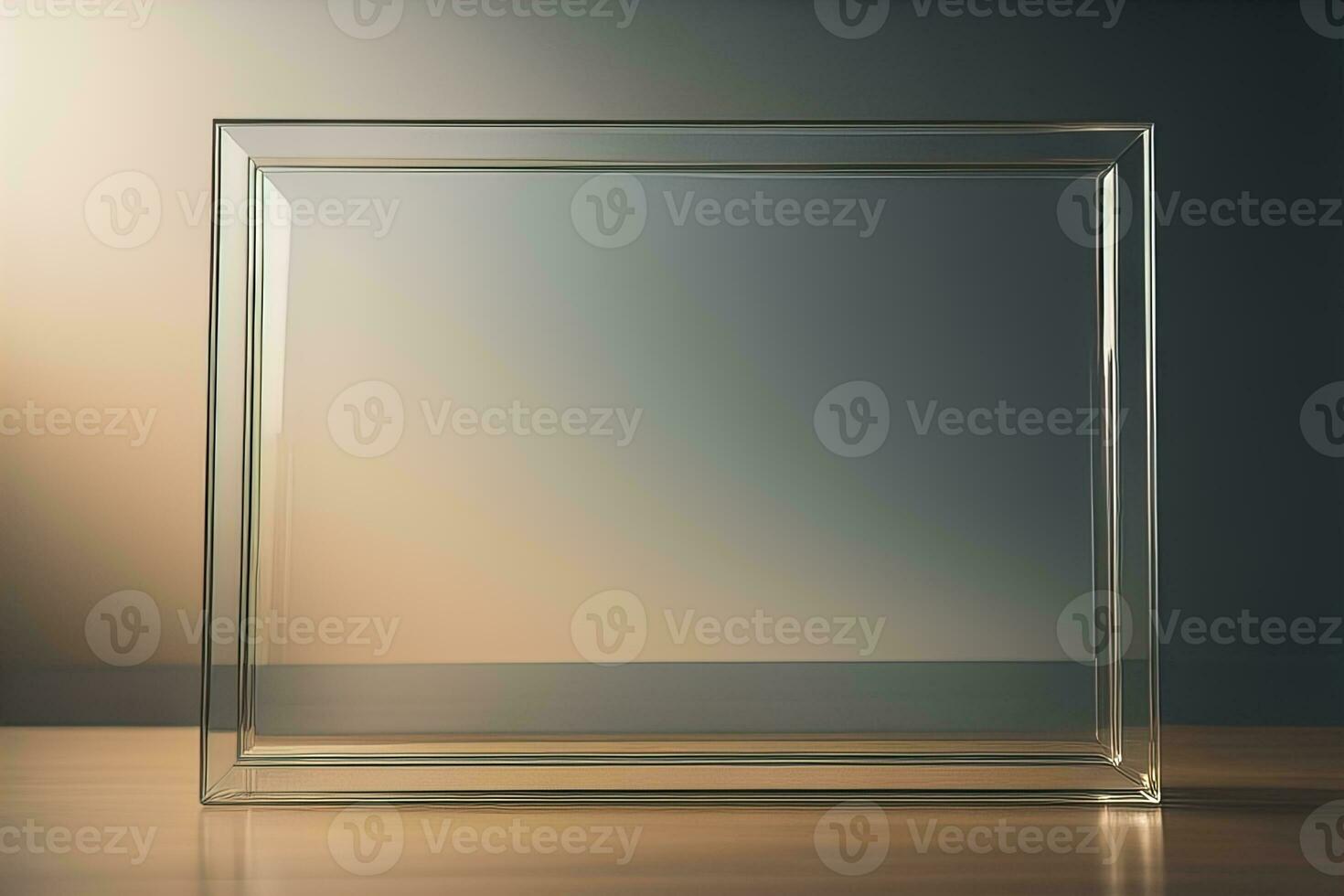 Glass picture frame on a solid color background. ai generative photo