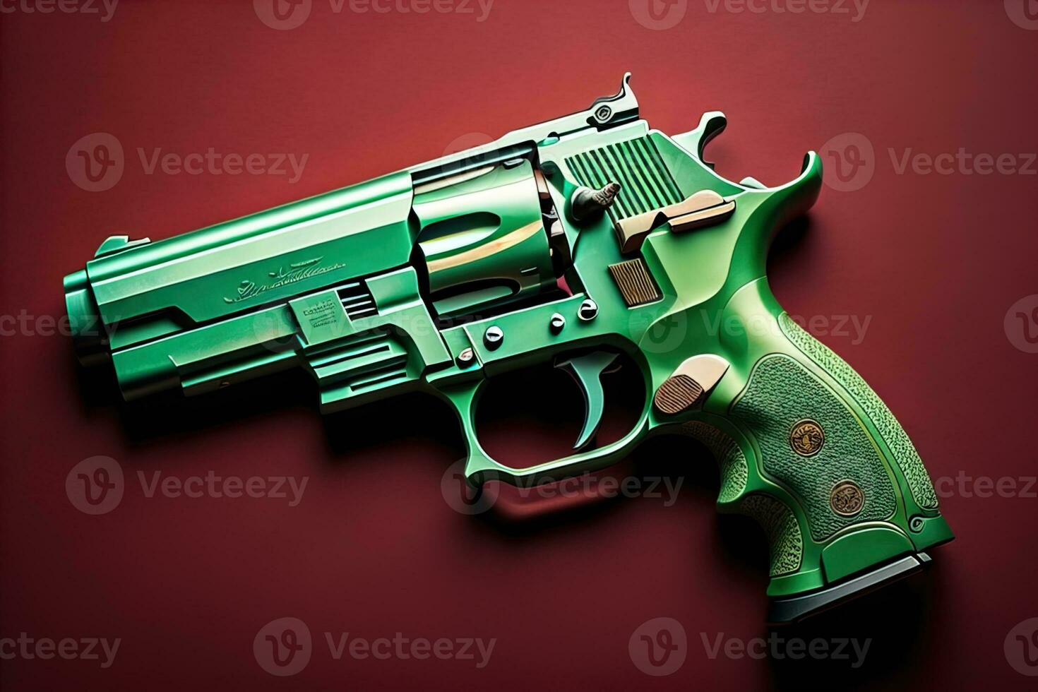 Semi-automatic handgun on a solid color background. Close-up. ai generative photo