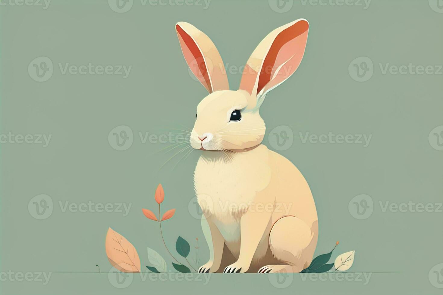 Vector illustration of a cute white rabbit sitting on a gray background. ai generative photo