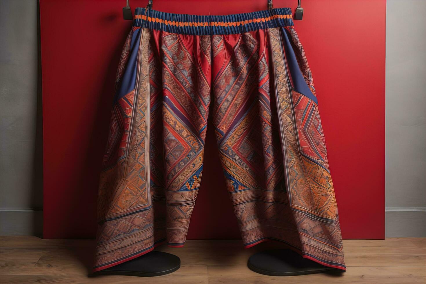 Men's shorts with a pattern on a solid color background. Studio shooting. ai generative photo