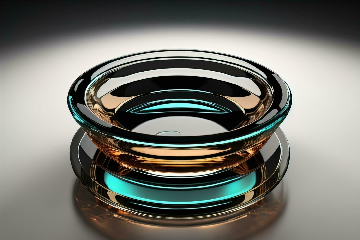 Empty glossy transparent ashtray on a dark background. ai generative photo