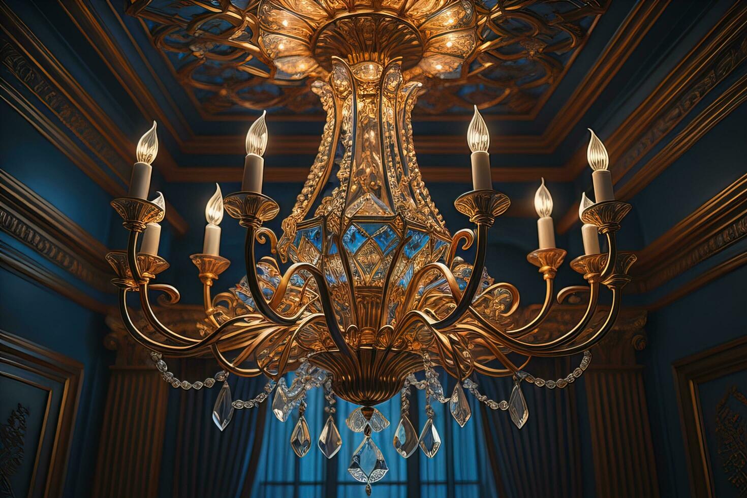 Luxury chandelier isolated on dark background. ai generative photo