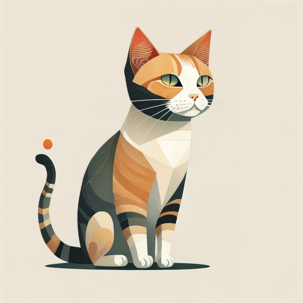 Cute cat sitting on the floor. Vector illustration in retro style. ai generative photo