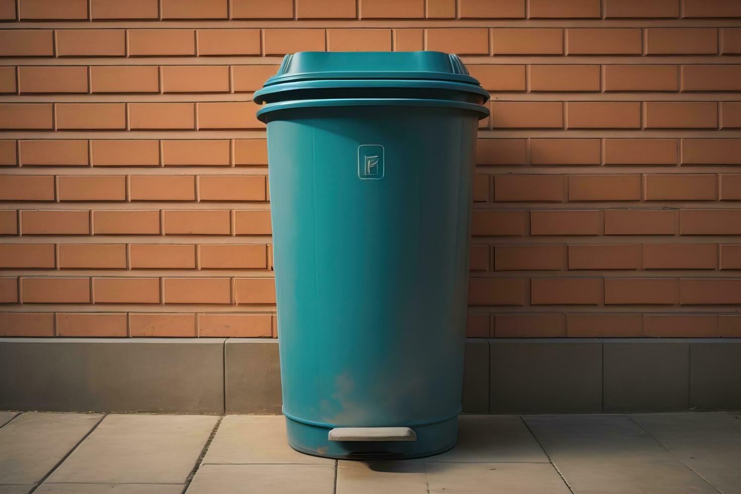 Garbage can on a colorful wall background, vintage color tone style. ai generative photo