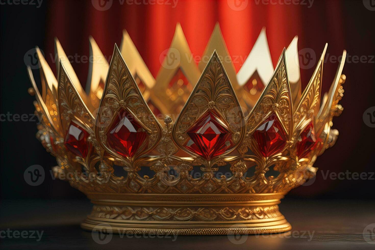 low key image of beautiful golden queen, king crown. ai generative photo