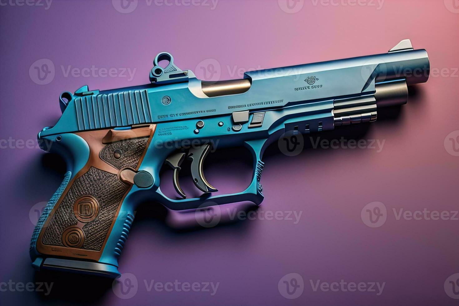 Semi-automatic handgun on a solid color background. Close-up. ai generative photo