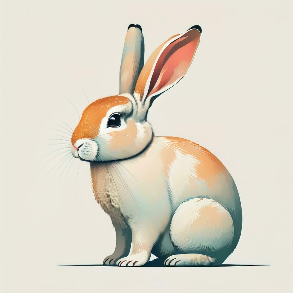 Vector illustration of a cute white rabbit sitting on a white background. ai generative photo