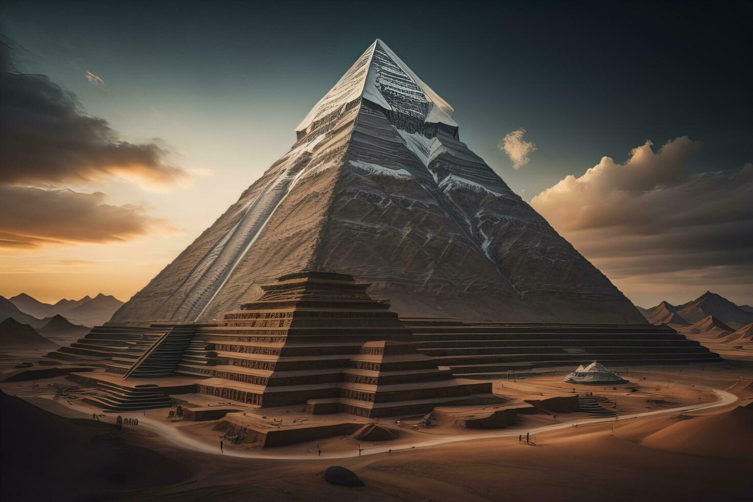 Creative and colorful pyramid on a solid color background. ai generative photo