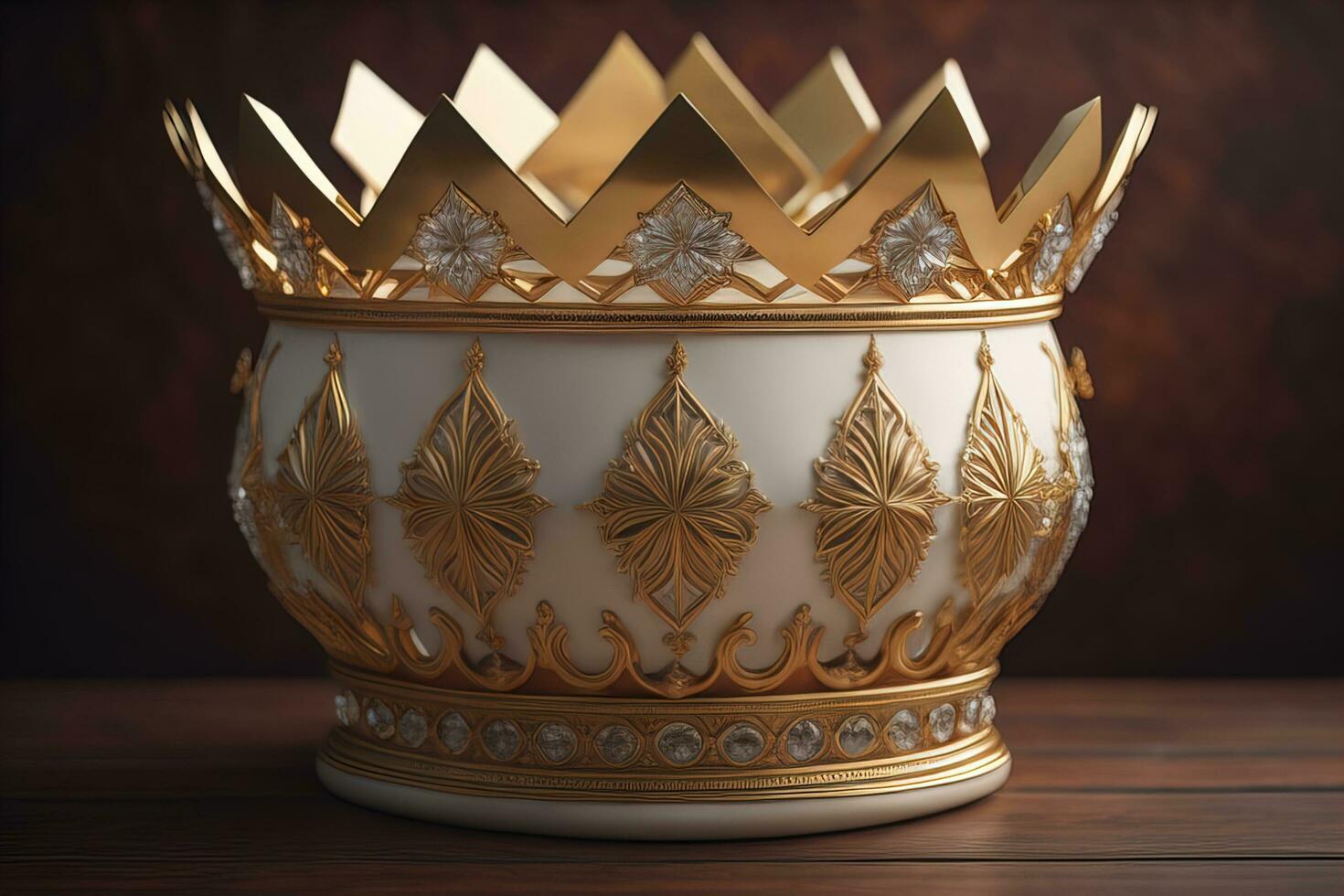 low key image of beautiful golden queen, king crown. ai generative photo