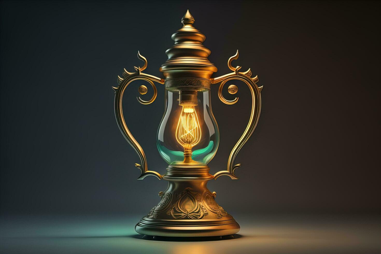Lantern on a wooden table and a dark background. ai generative photo