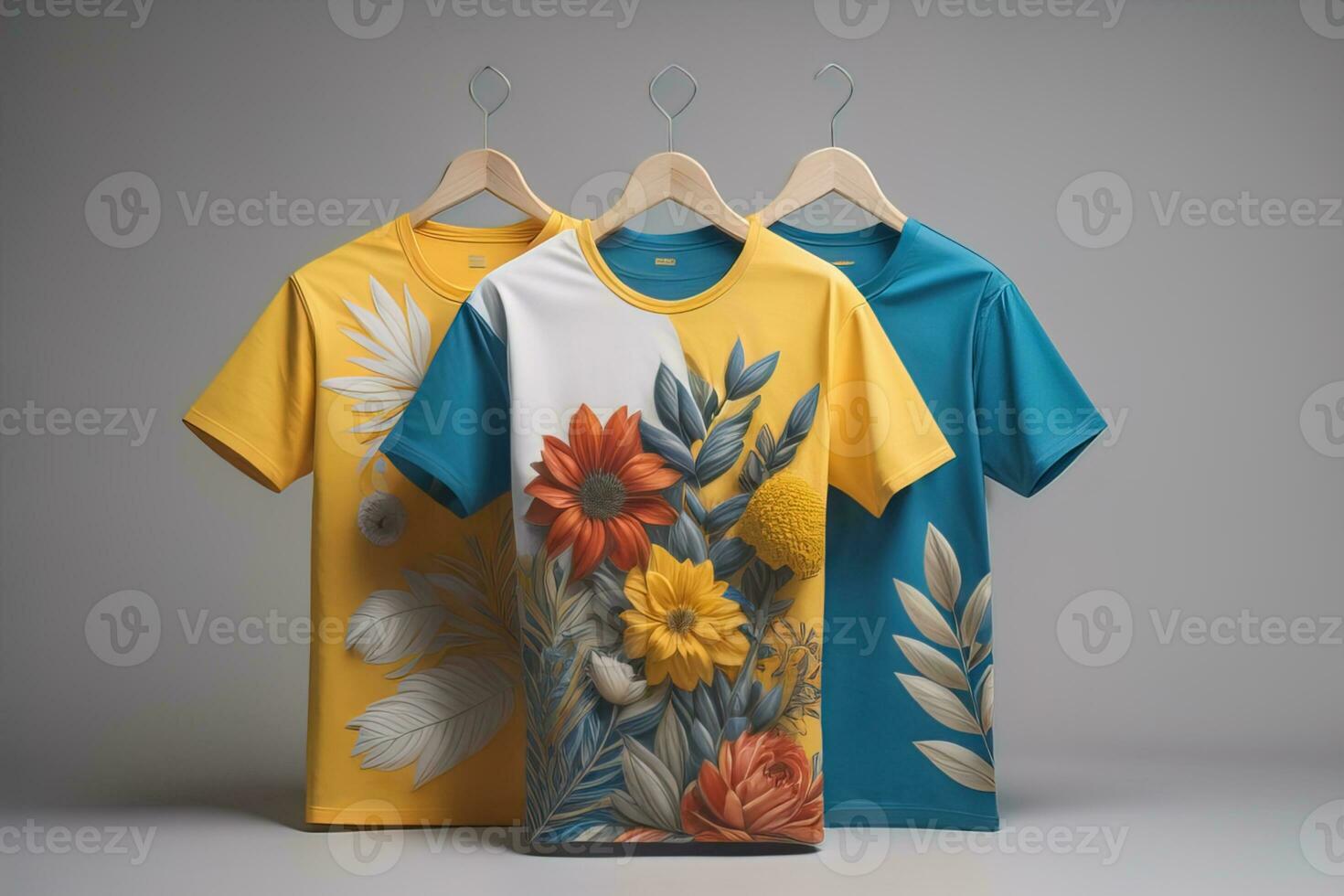 Colorful t-shirts in front of dark background. ai generative photo