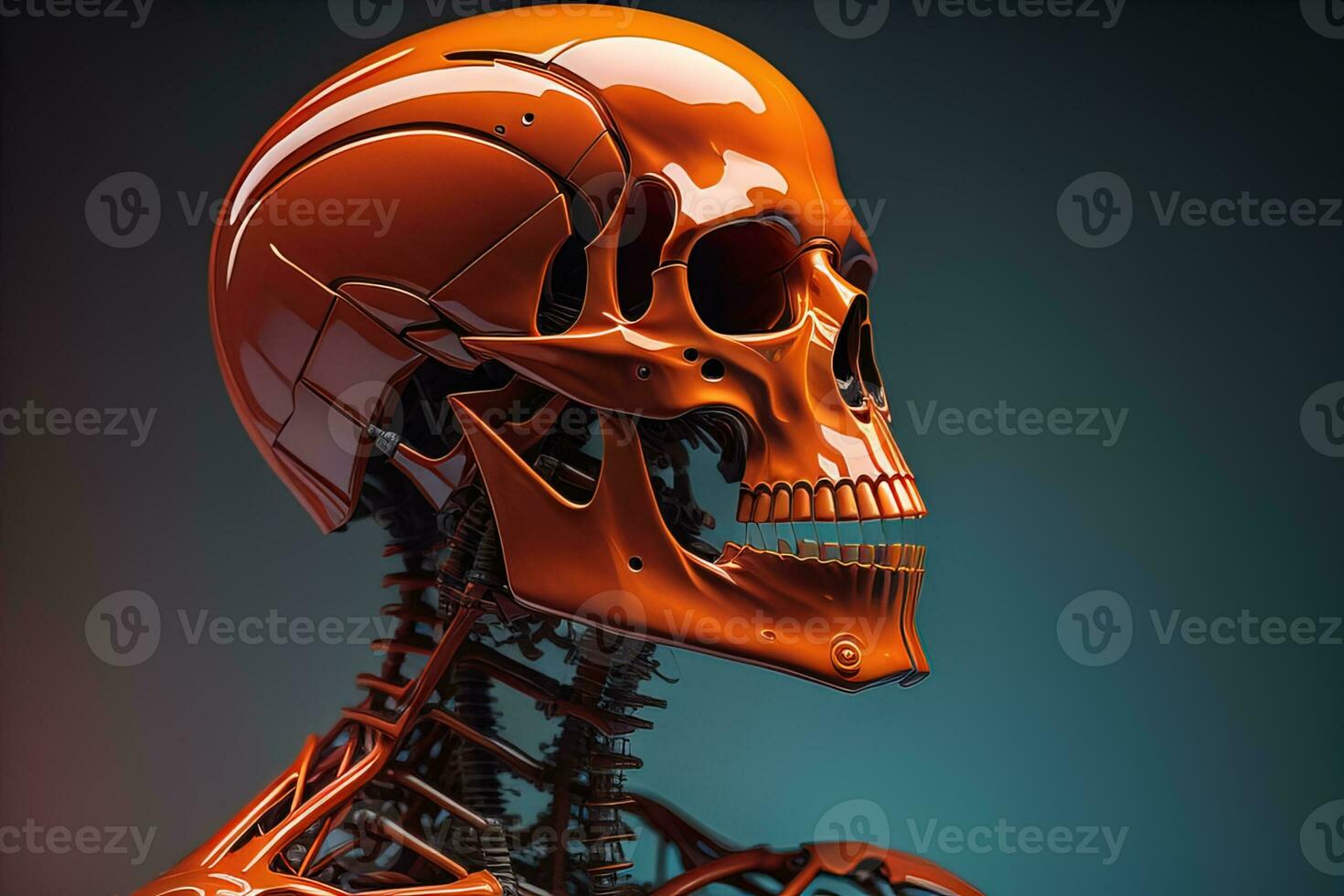 a human skeleton on a solid color background. ai generative photo