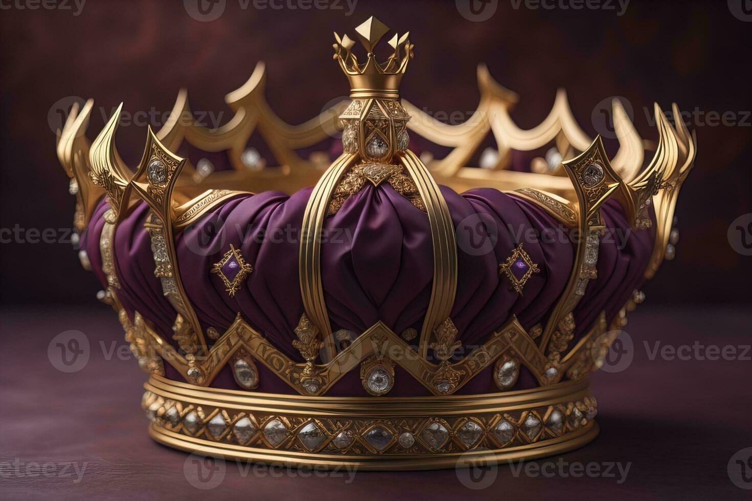 low key image of beautiful golden queen, king crown. ai generative photo