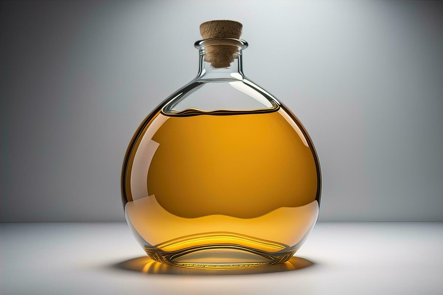 Bottle with a liquid on a solid color background. ai generative photo