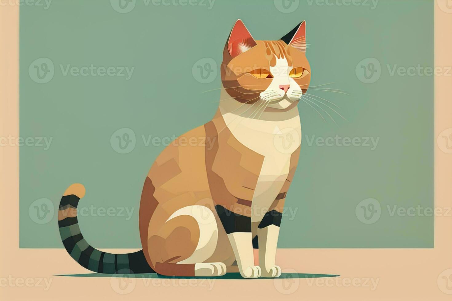 Cute cat sitting on the floor. Vector illustration in retro style. ai generative photo