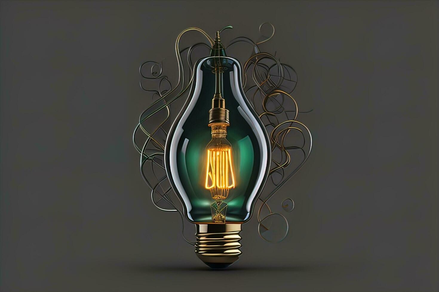 Glowing glass light bulb on dark background. ai generative photo