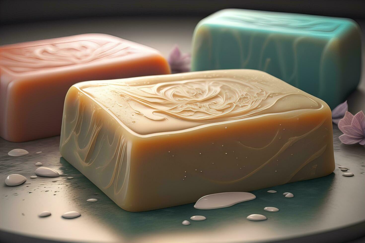 Soap bars on a colored background. ai generative photo