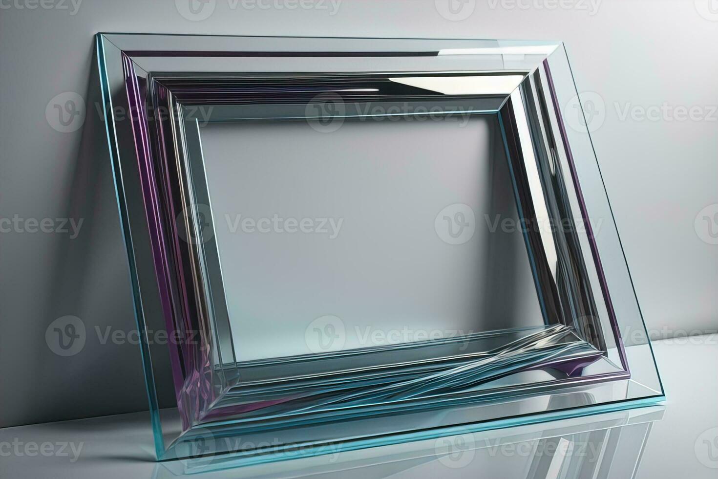 Glass picture frame on a solid color background. ai generative photo