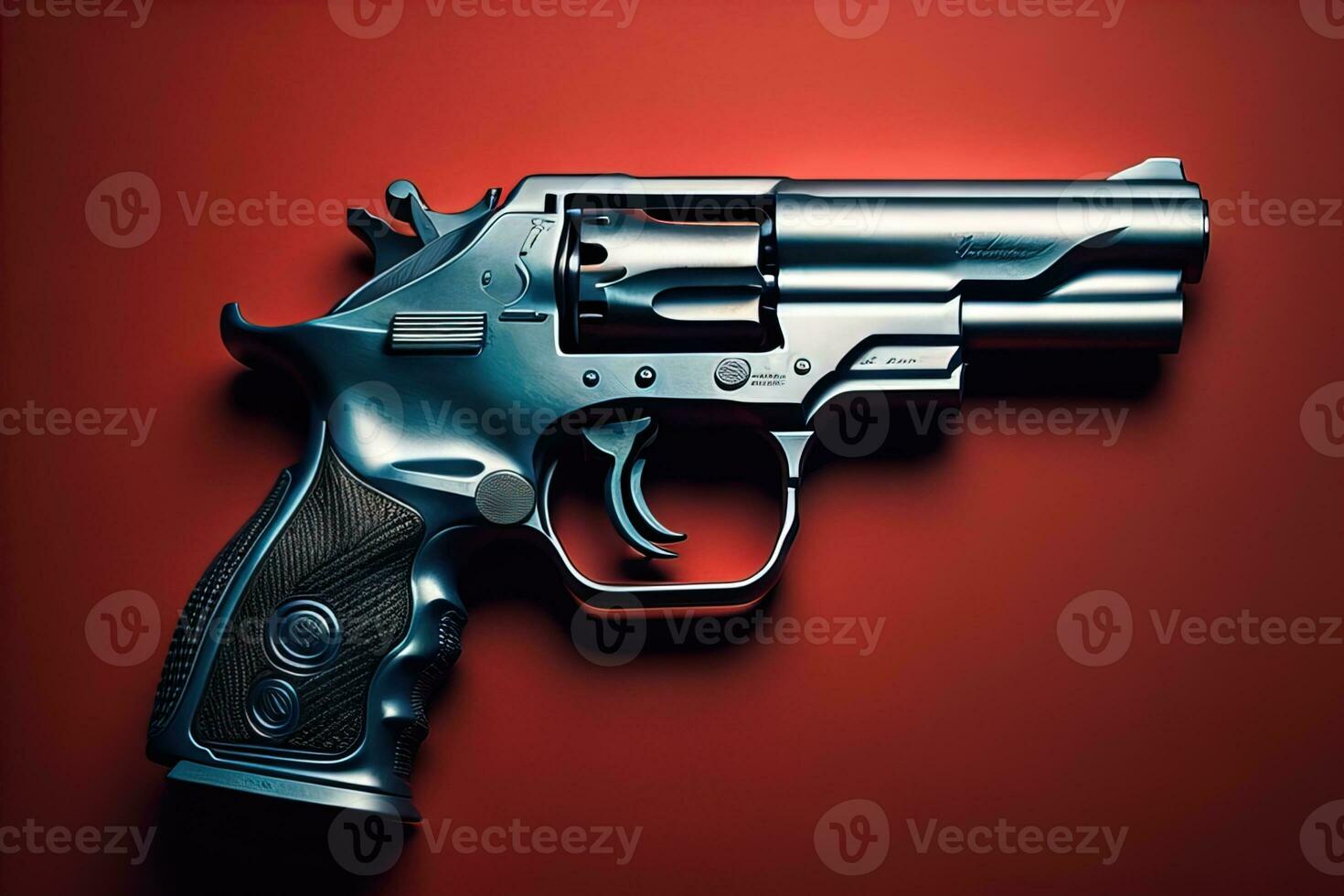 Semi-automatic handgun on a solid color background. Close-up. ai generative photo