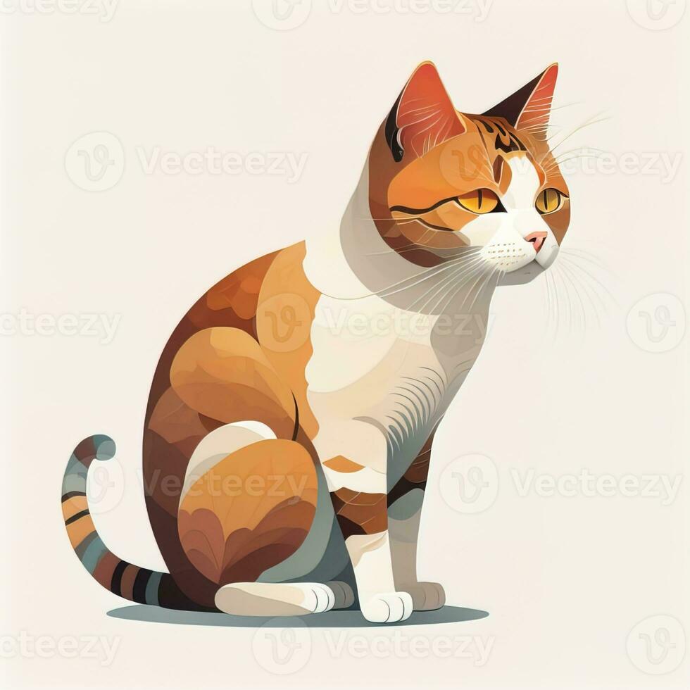 Cute cat sitting on the floor. Vector illustration in retro style. ai generative photo