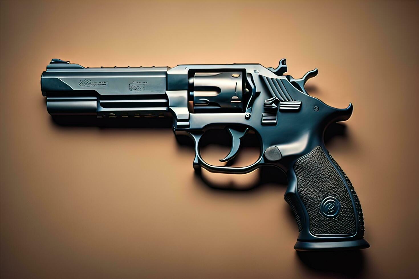 Semi-automatic handgun on a solid color background. Close-up. ai generative photo