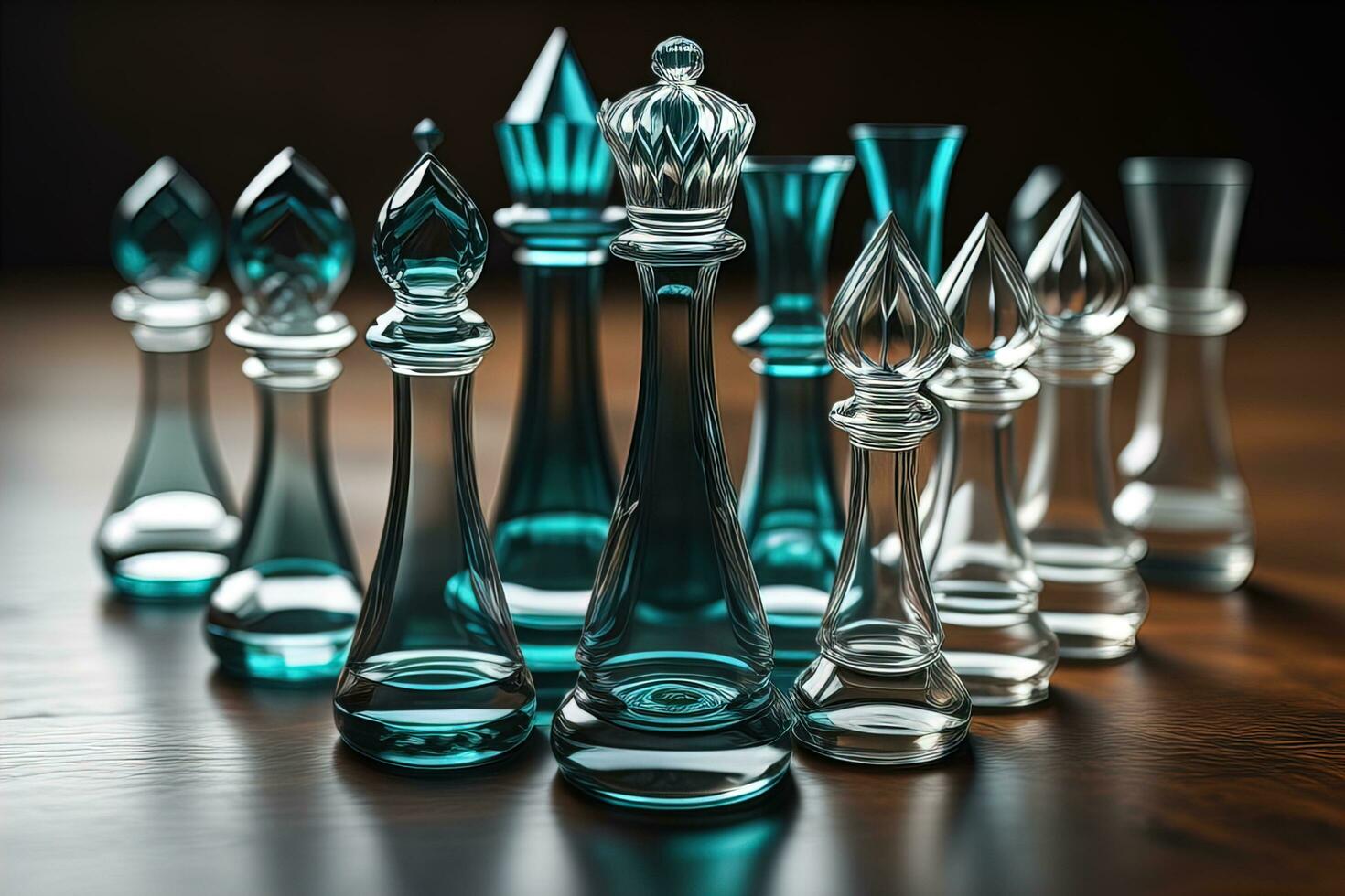 glass chess pieces on a dark background, the concept of business strategy. ai generative photo