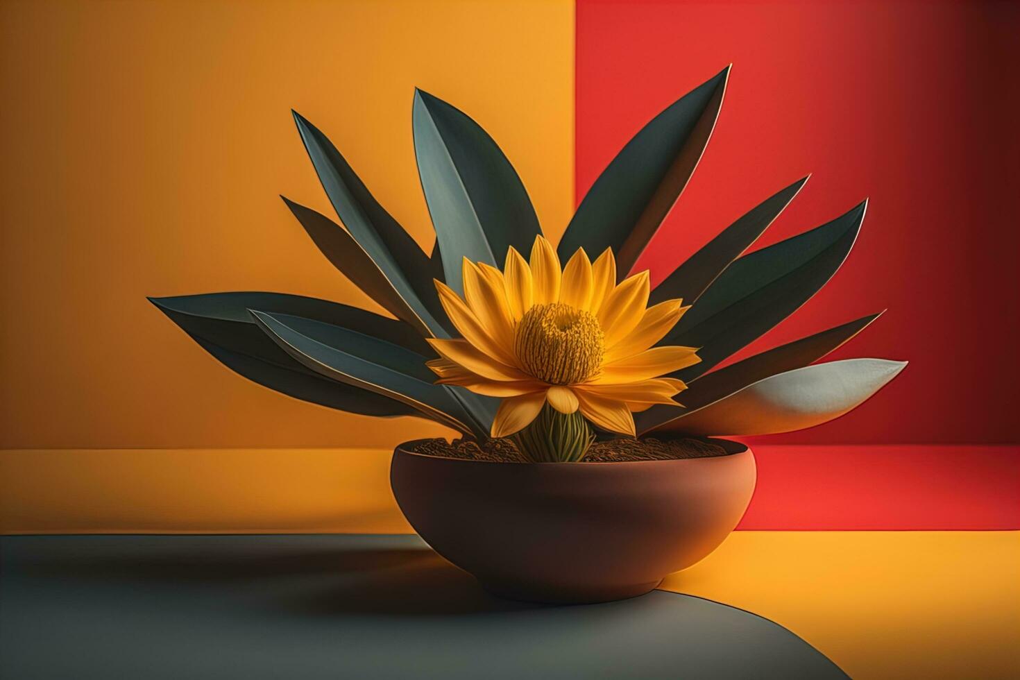 Flowers in a pot on a solid color background. ai generative photo