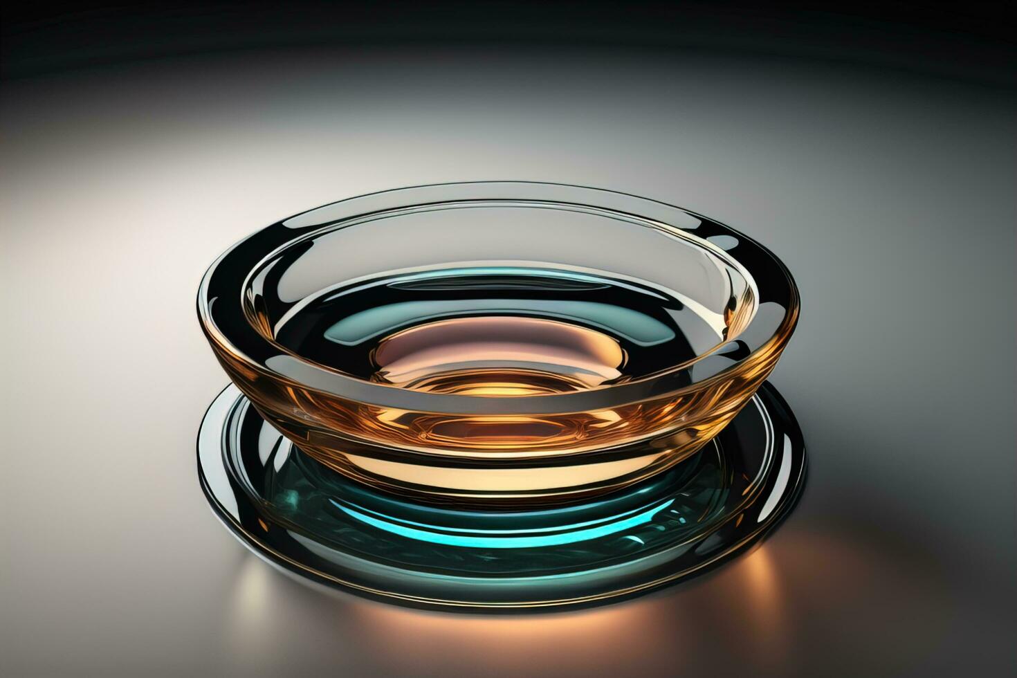 Empty glossy transparent ashtray on a dark background. ai generative photo