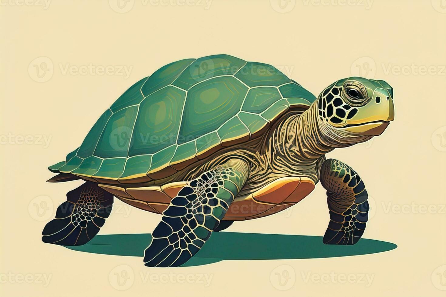 illustration of a turtle on a green background in cartoon style. ai generative photo