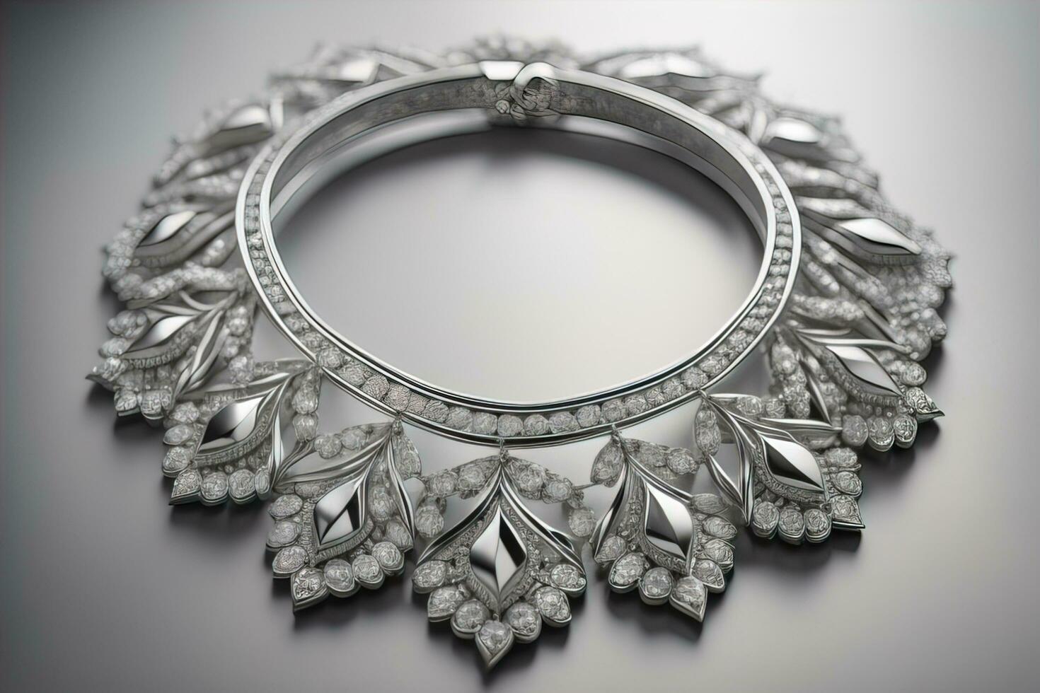 Silver necklace on a solid color background in close-up. ai generative photo