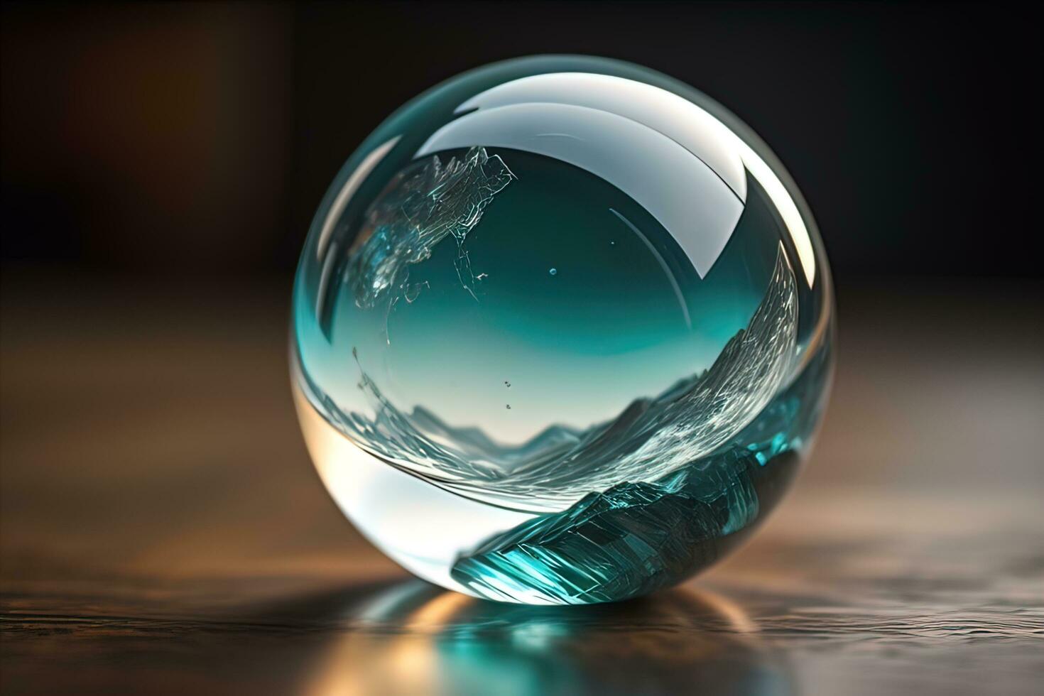 Transparent crystal ball on a wooden table. ai generative photo