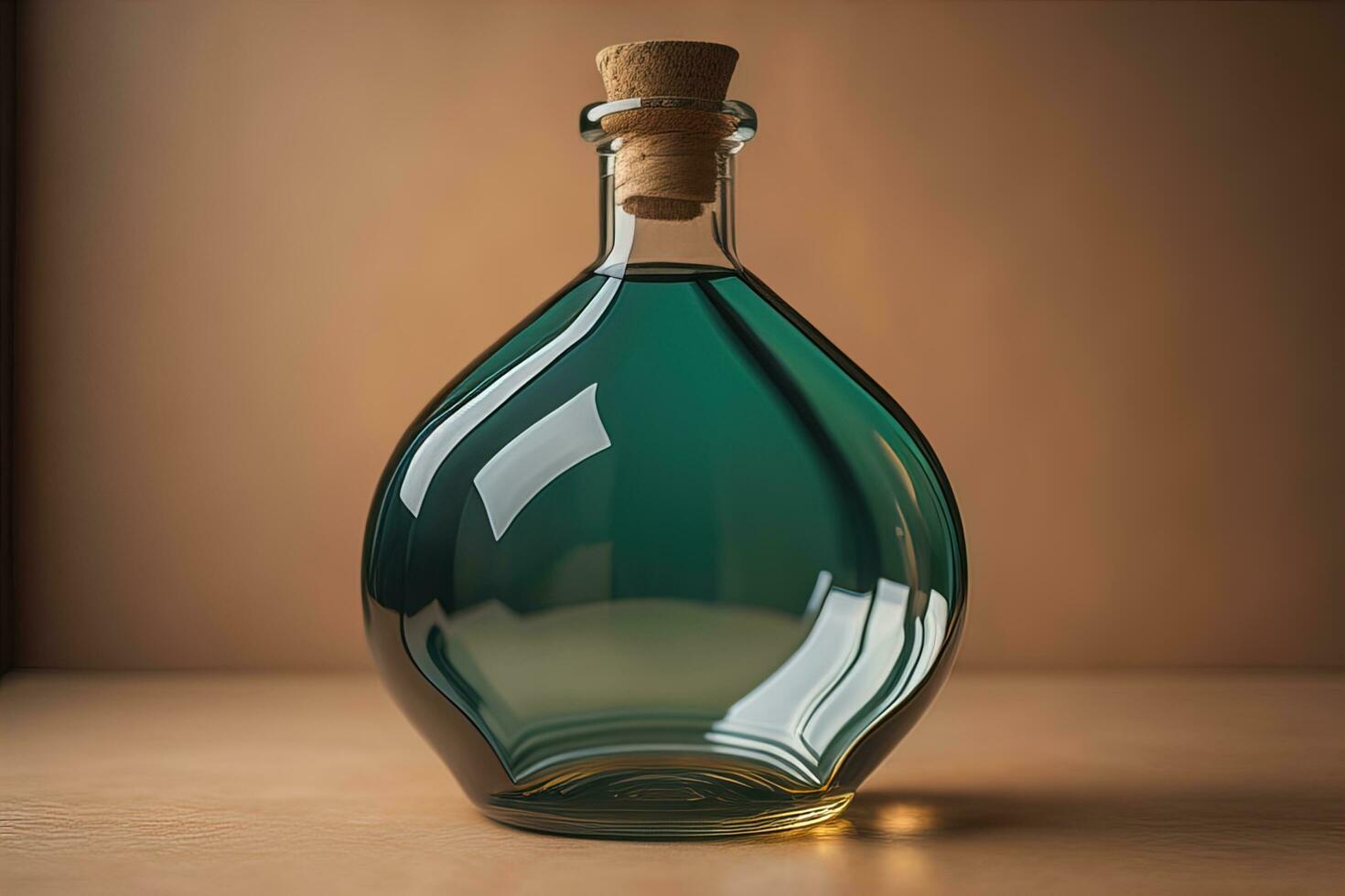 Bottle with a liquid on a solid color background. ai generative photo