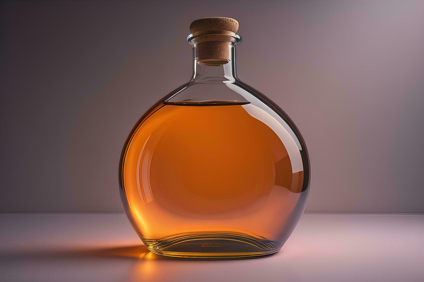 Bottle with a liquid on a solid color background. ai generative photo