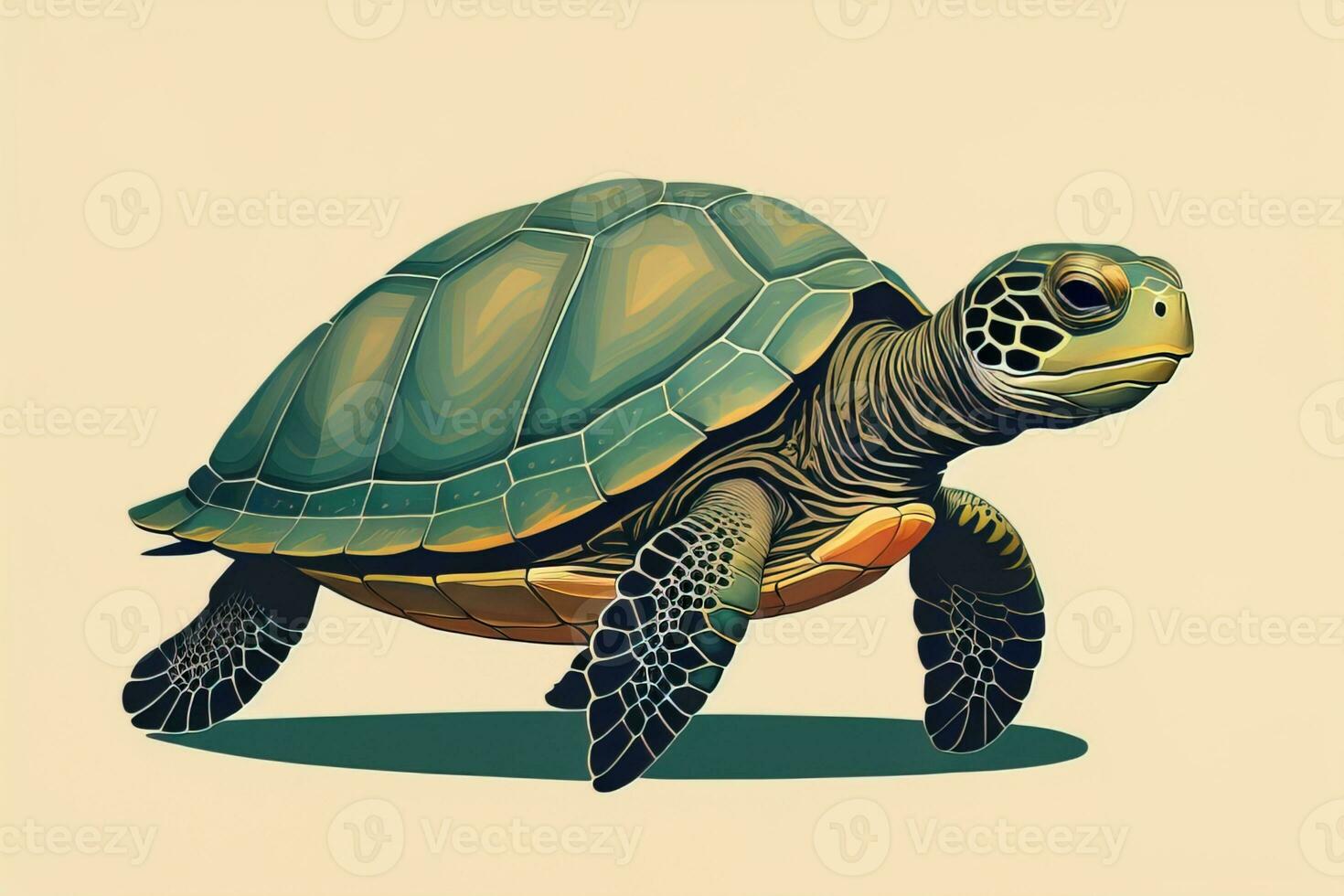 illustration of a turtle on a green background in cartoon style. ai generative photo