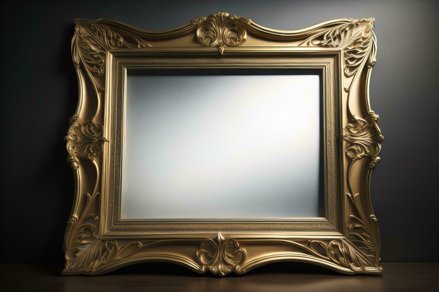 Glass picture frame on a solid color background. ai generative photo