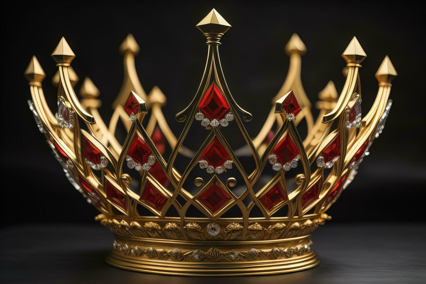low key image of beautiful golden queen, king crown. ai generative photo