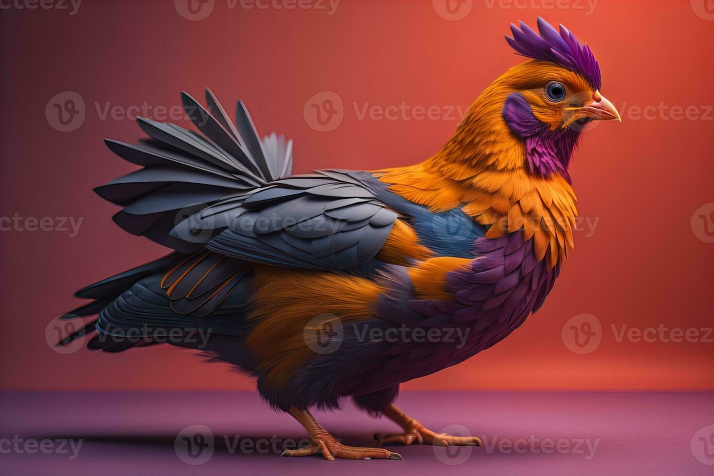 Colorful chicken on a solid color background, studio photo. ai generative photo