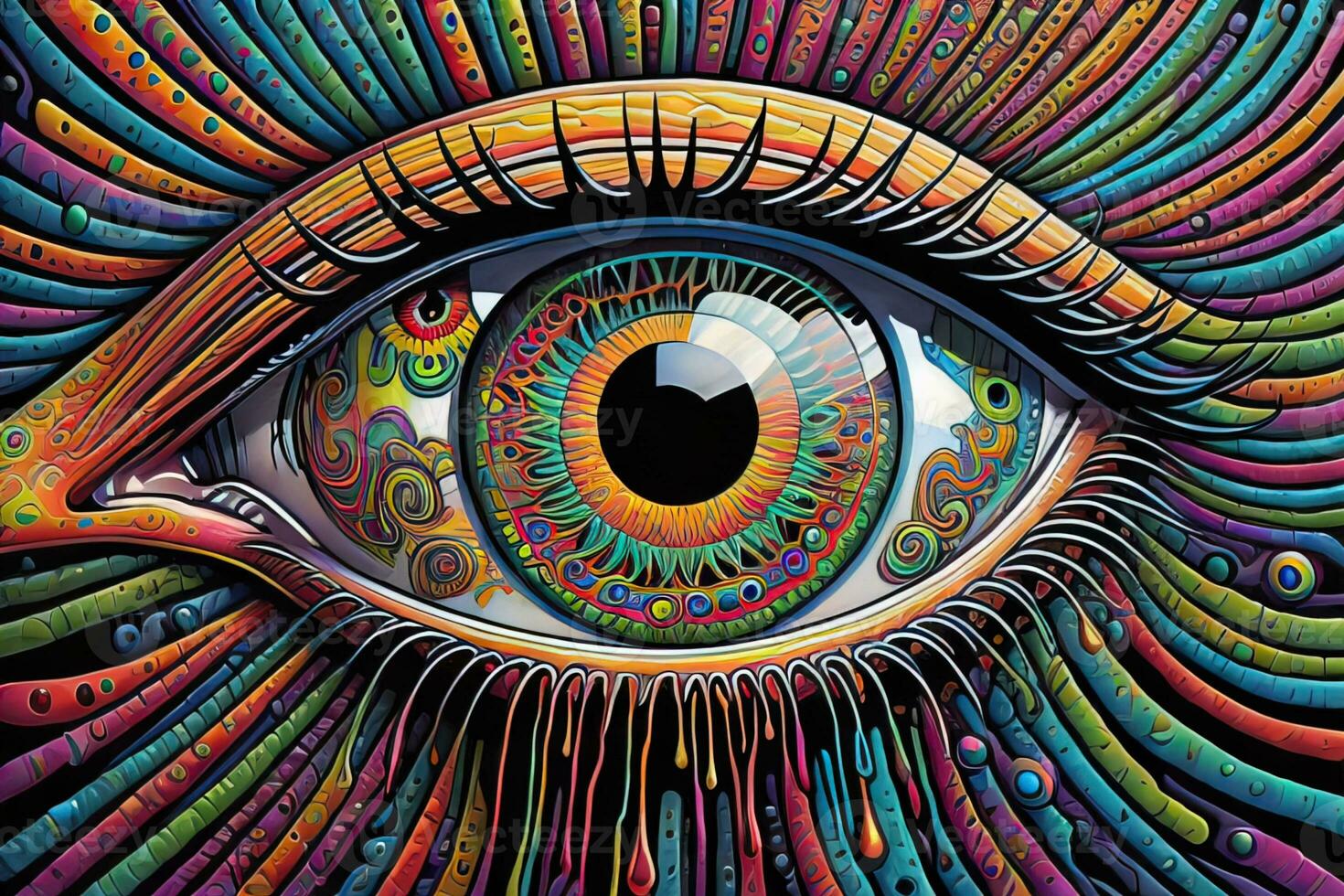 Colorful eye. Psychedelic background. Vector illustration. ai generative photo