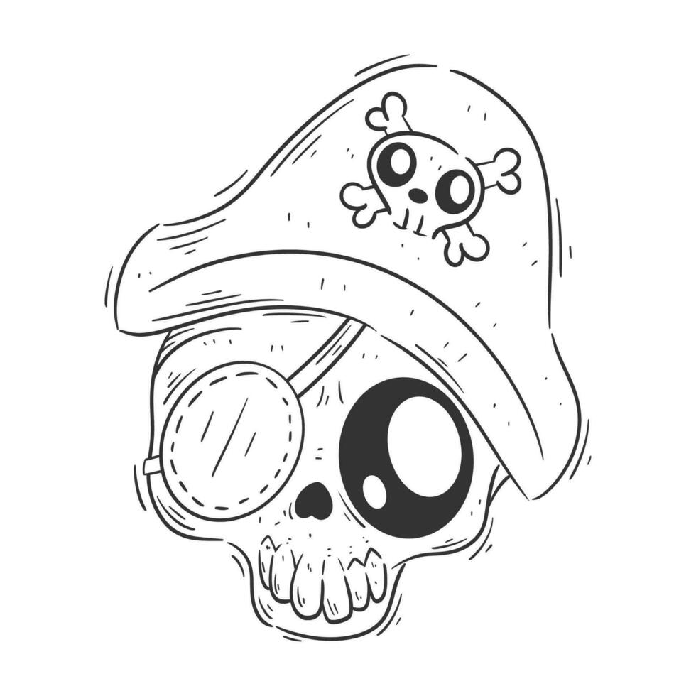 Cute skull wearing pirate hat for coloring vector