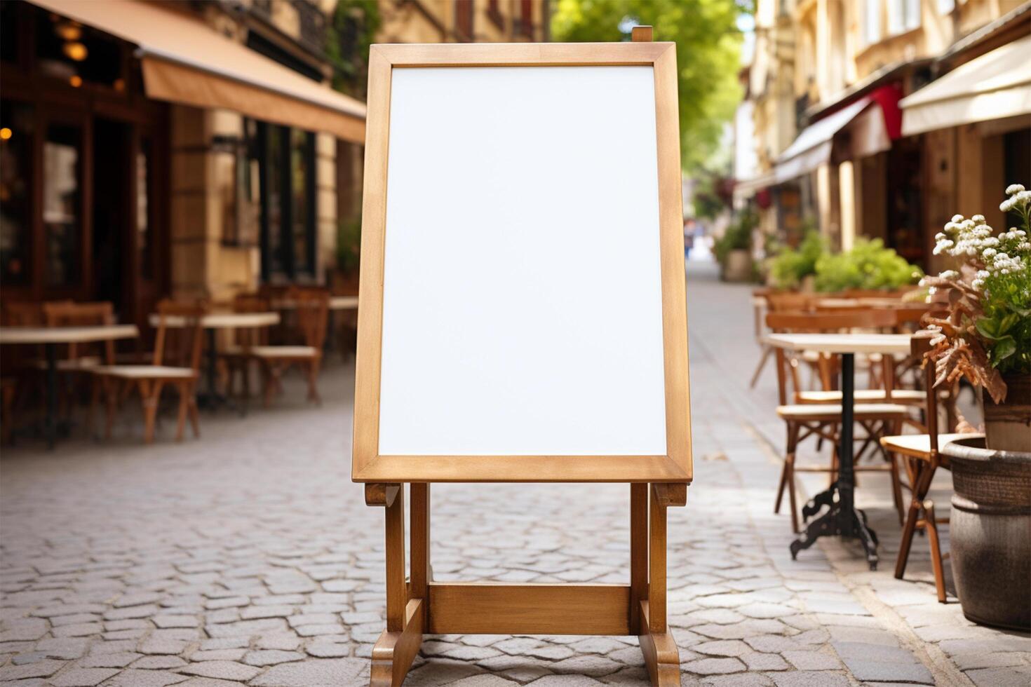 Empty white menu stand in wooden frame photo