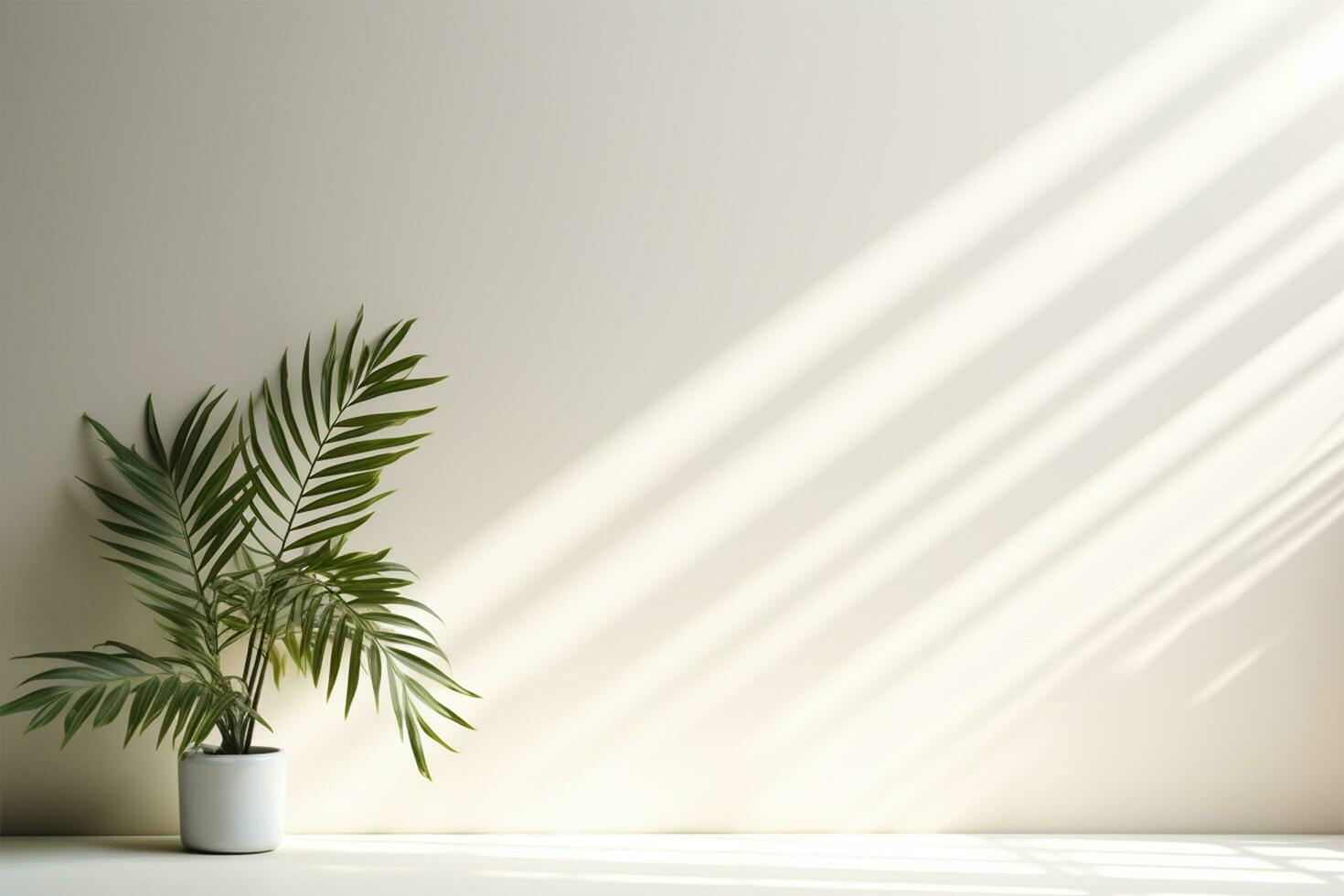 minimalista ligero antecedentes con borroso follaje sombra en un blanco pared. hermosa antecedentes para presentación con con suave piso ai generado foto