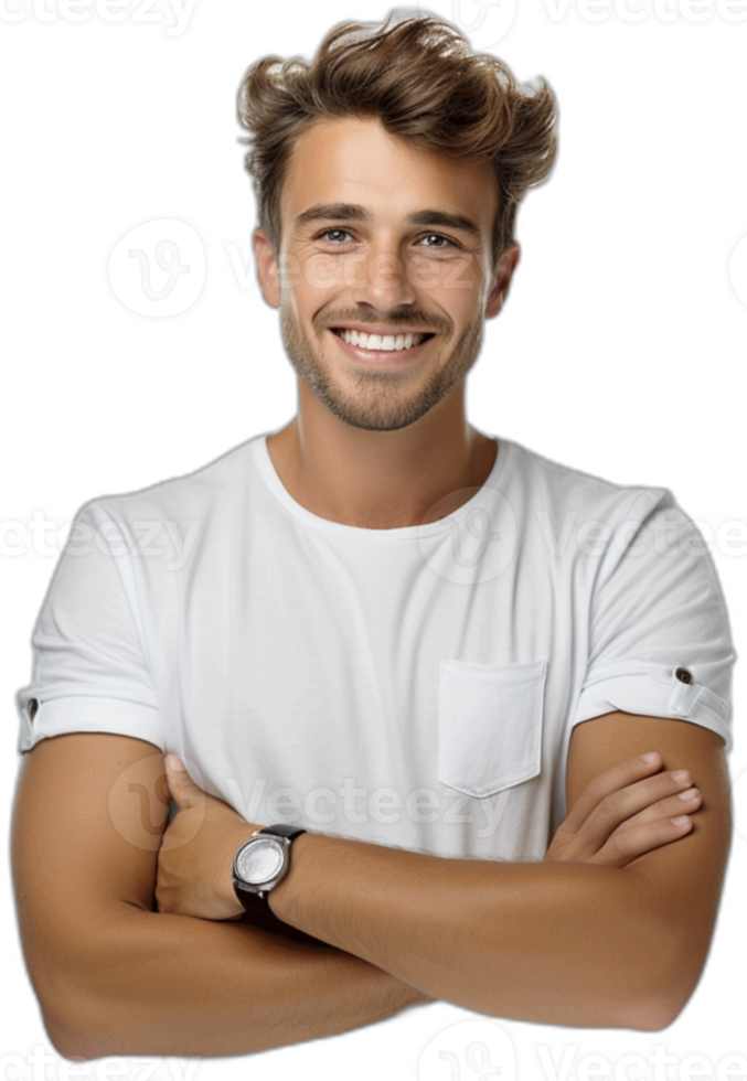 smiling young man in white t-shirt looking at camera  AI Generated png