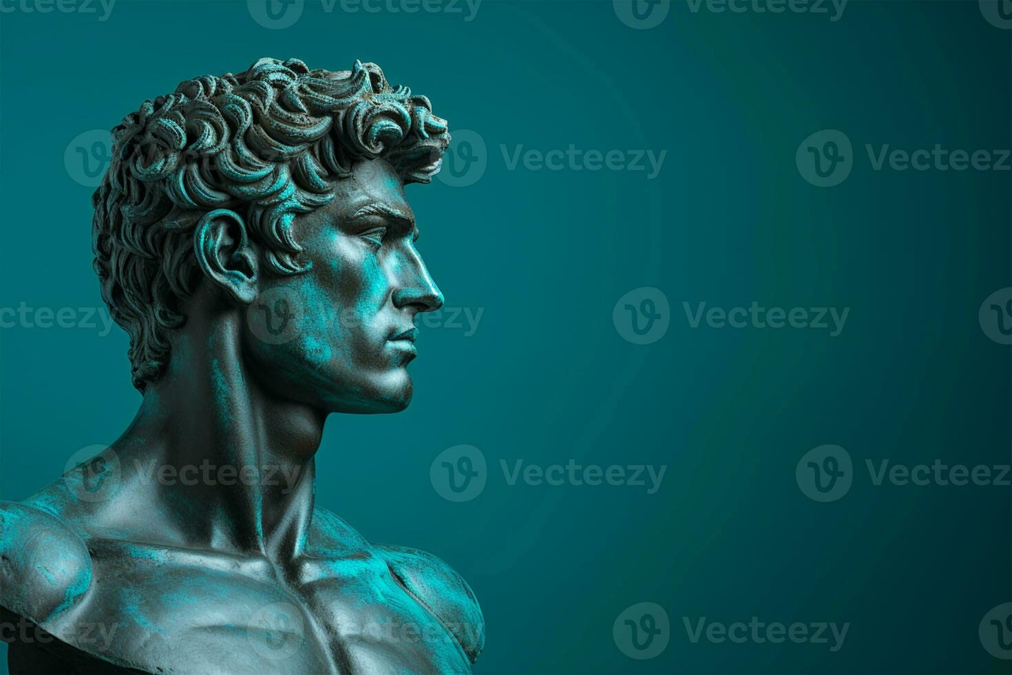Statue of David on a blue background AI Generated photo